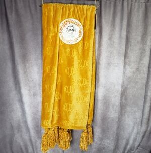 Harvest Fall Pumpkin Embossed Tassel Throw Blanket 50"x60" Yellow Gold
